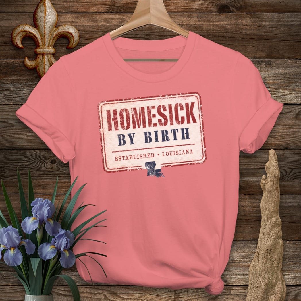 S / Coral Silk Louisiana Homesick By Birth T-Shirt by Laissez Faire Wear