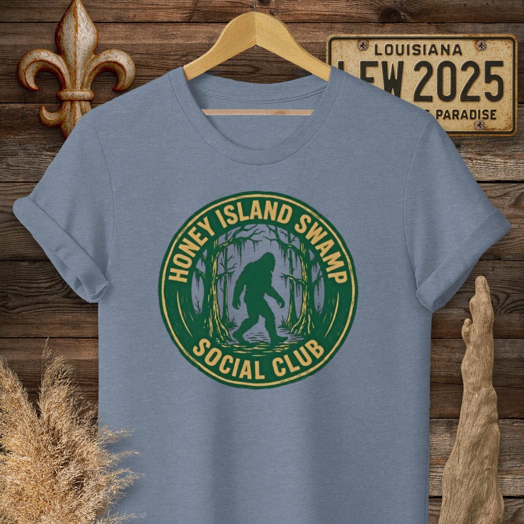 S / Heather Indigo Louisiana Honey Island Swamp Social Club T-Shirt by Laissez Faire Wear