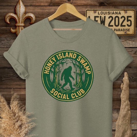 S / Heather Military Green Louisiana Honey Island Swamp Social Club T-Shirt by Laissez Faire Wear