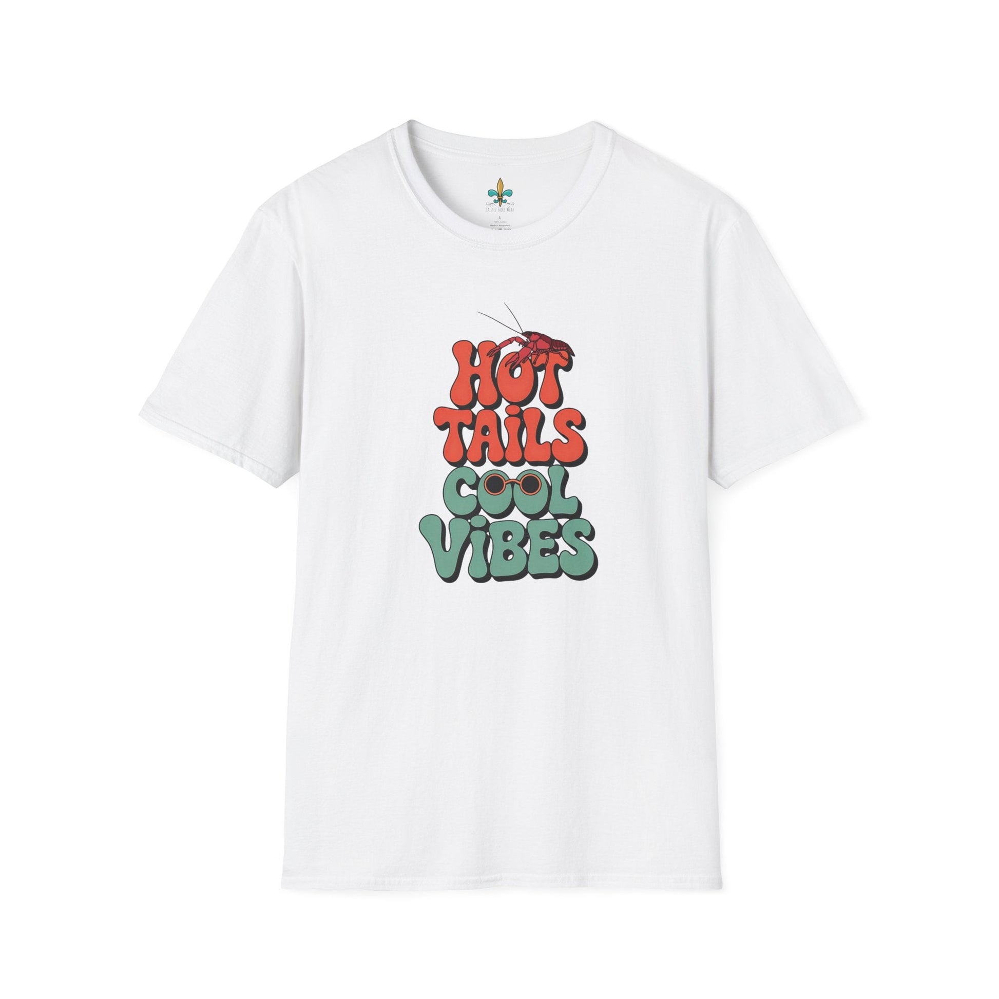 White / S Louisiana "Hot Tails, Cool Vibes" Crawfish Boil T-Shirt by Laissez Faire Wear