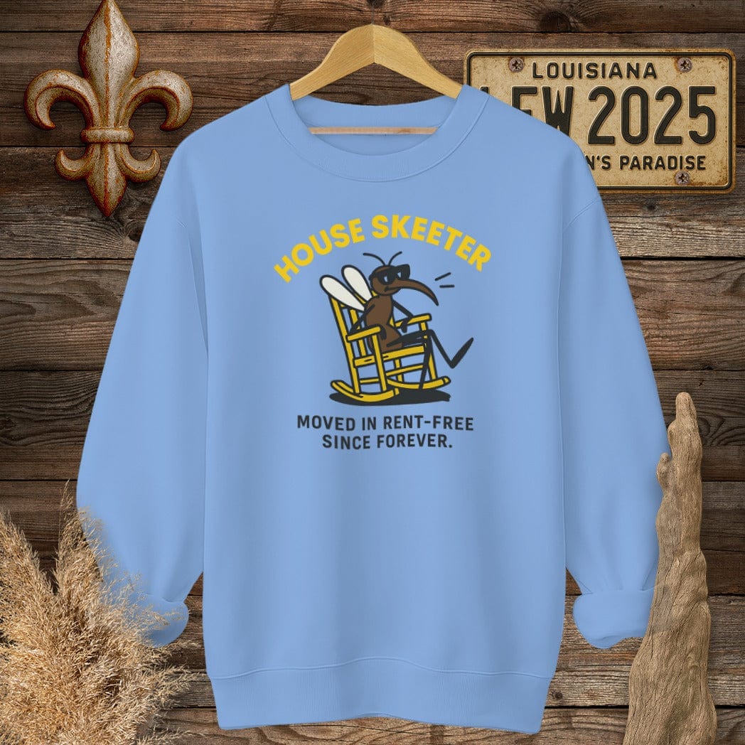 S / Carolina Blue Louisiana House Skeeter Funny Mosquito Sweatshirt by Laissez Faire Wear