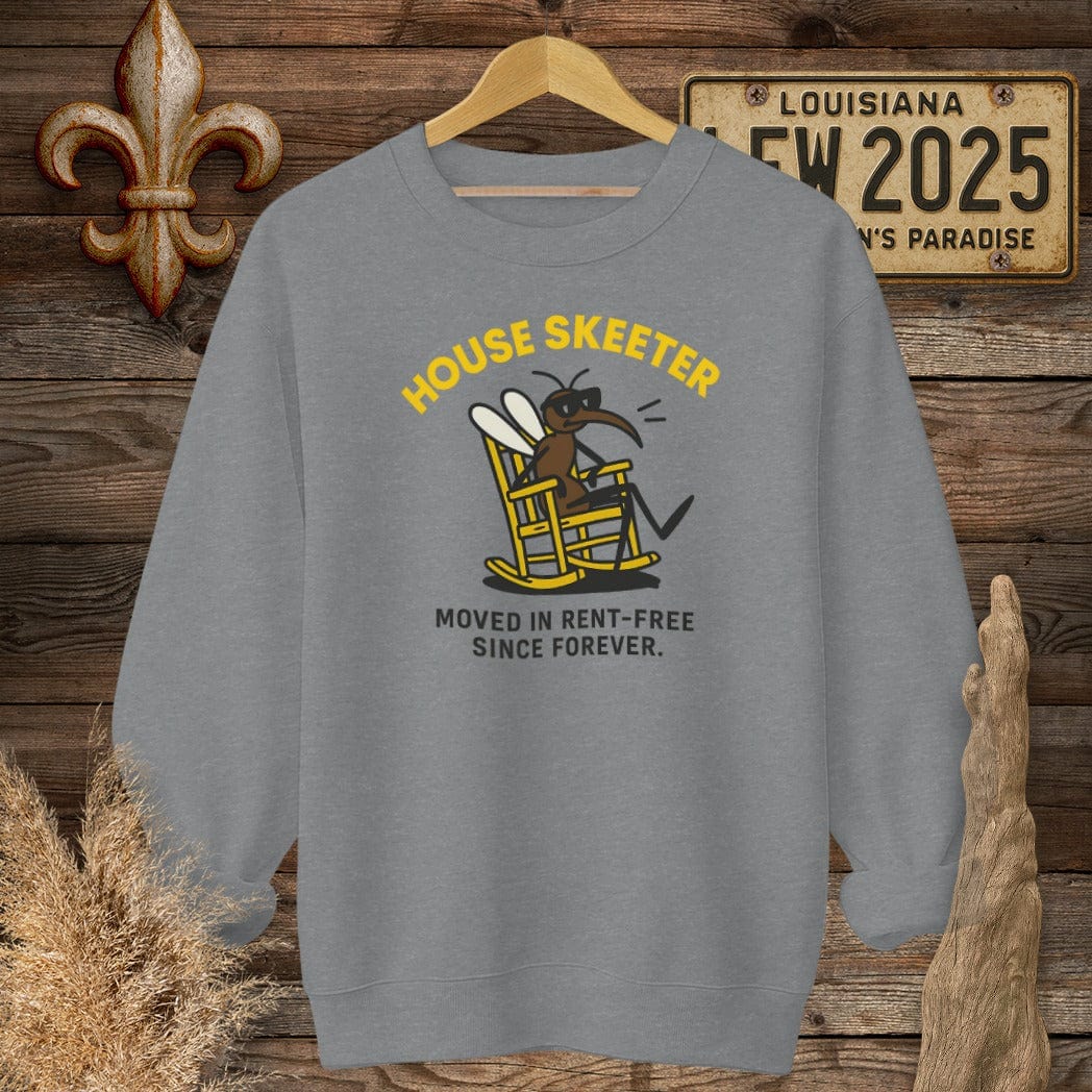S / Graphite Heather Louisiana House Skeeter Funny Mosquito Sweatshirt by Laissez Faire Wear