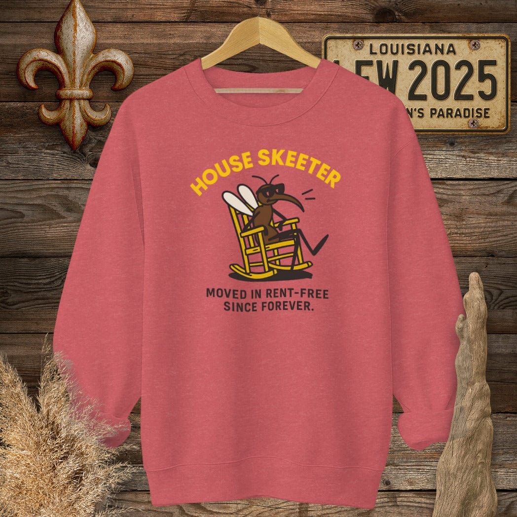 S / Heather Scarlet Red Louisiana House Skeeter Funny Mosquito Sweatshirt by Laissez Faire Wear