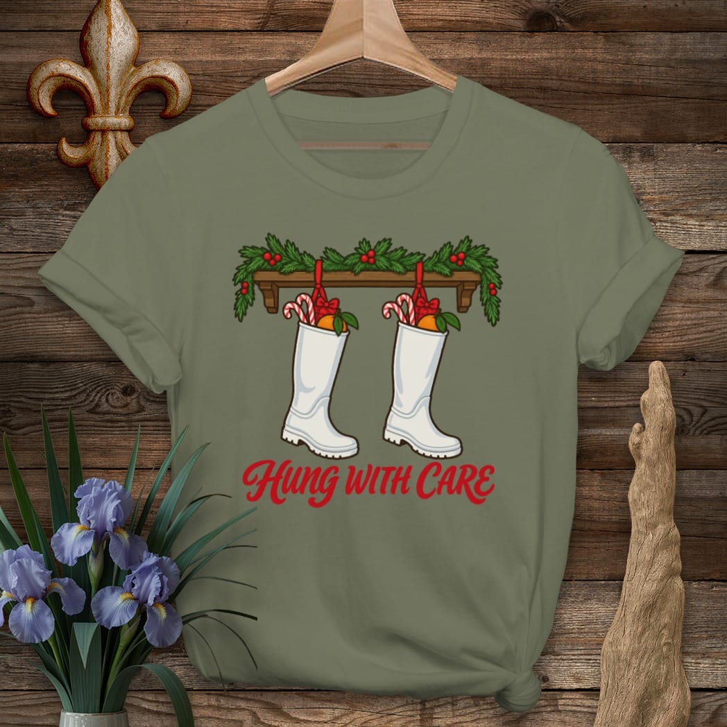 S / Military Green Louisiana Hung With Care T-Shirt by Laissez Faire Wear