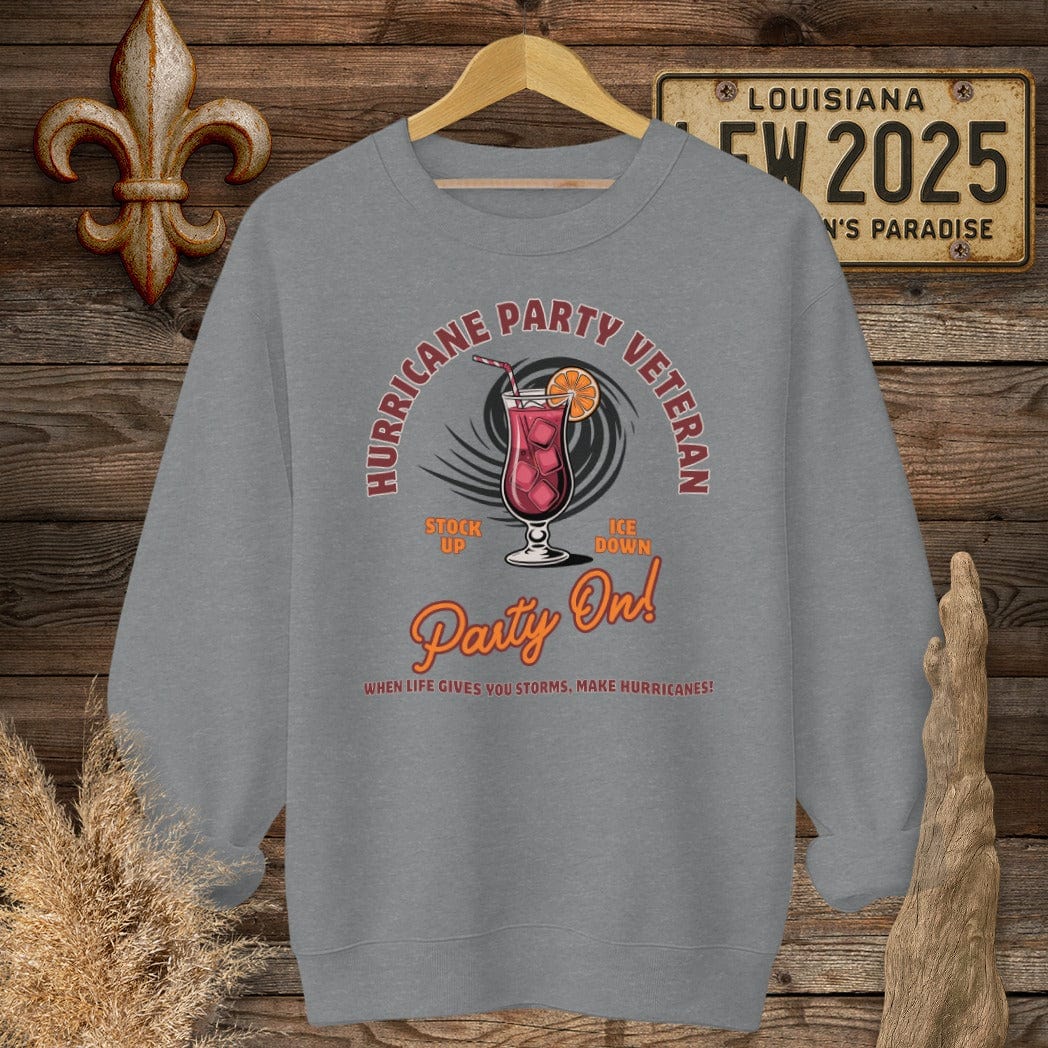 S / Graphite Heather Louisiana Hurricane Party Veteran Sweatshirt by Laissez Faire Wear