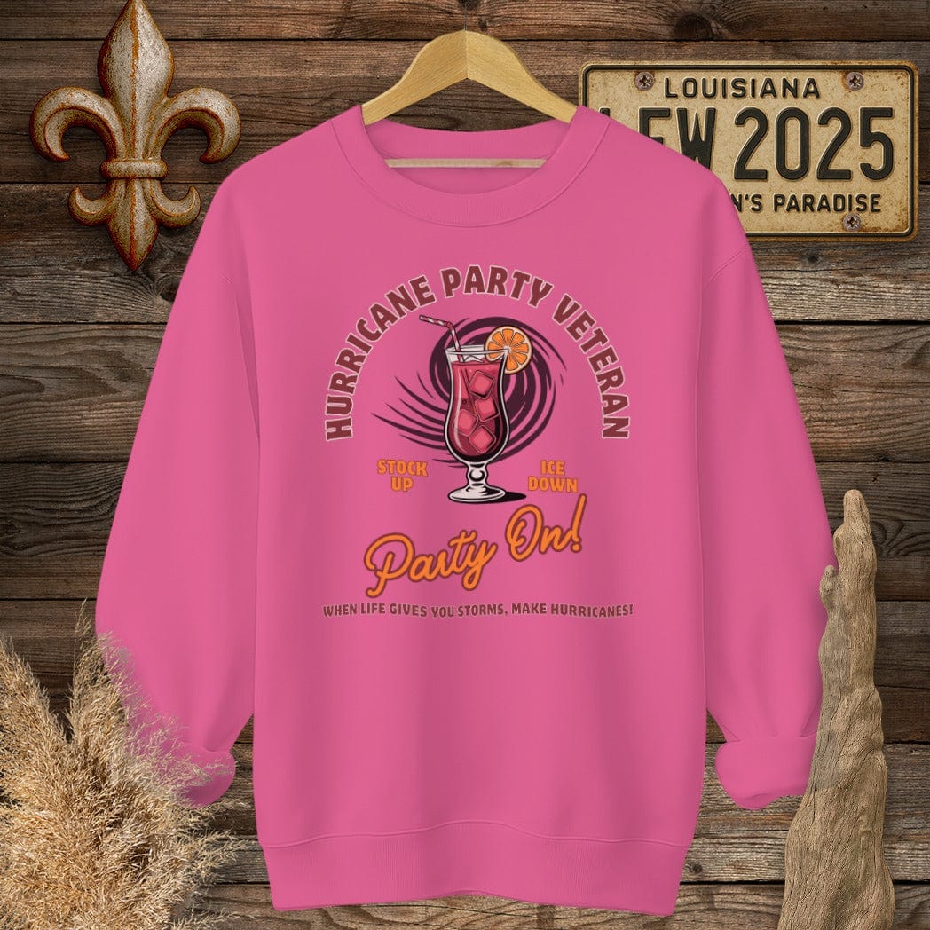 S / Heliconia Louisiana Hurricane Party Veteran Sweatshirt by Laissez Faire Wear