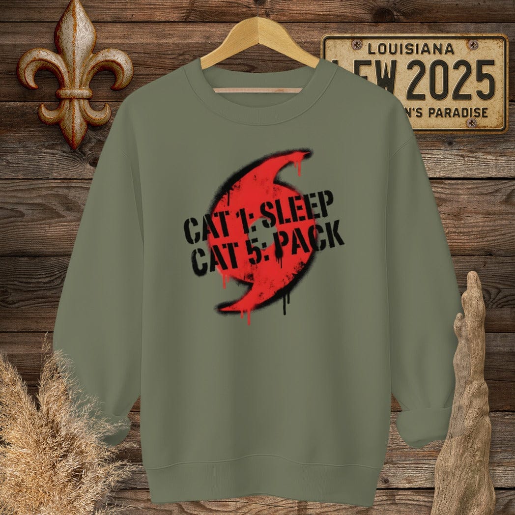 S / Military Green Louisiana Hurricane Prep Sweatshirt by Laissez Faire Wear