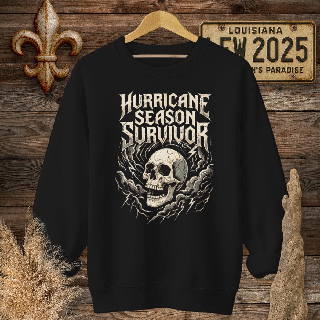 S / Black Louisiana Hurricane Season Survivor Sweatshirt by Laissez Faire Wear