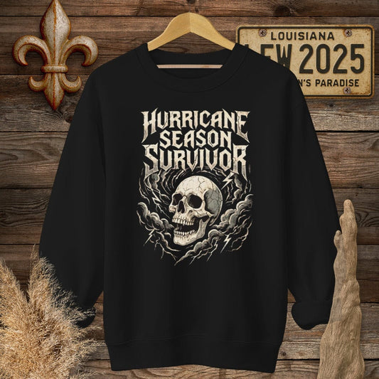 S / Black Louisiana Hurricane Season Survivor Sweatshirt by Laissez Faire Wear