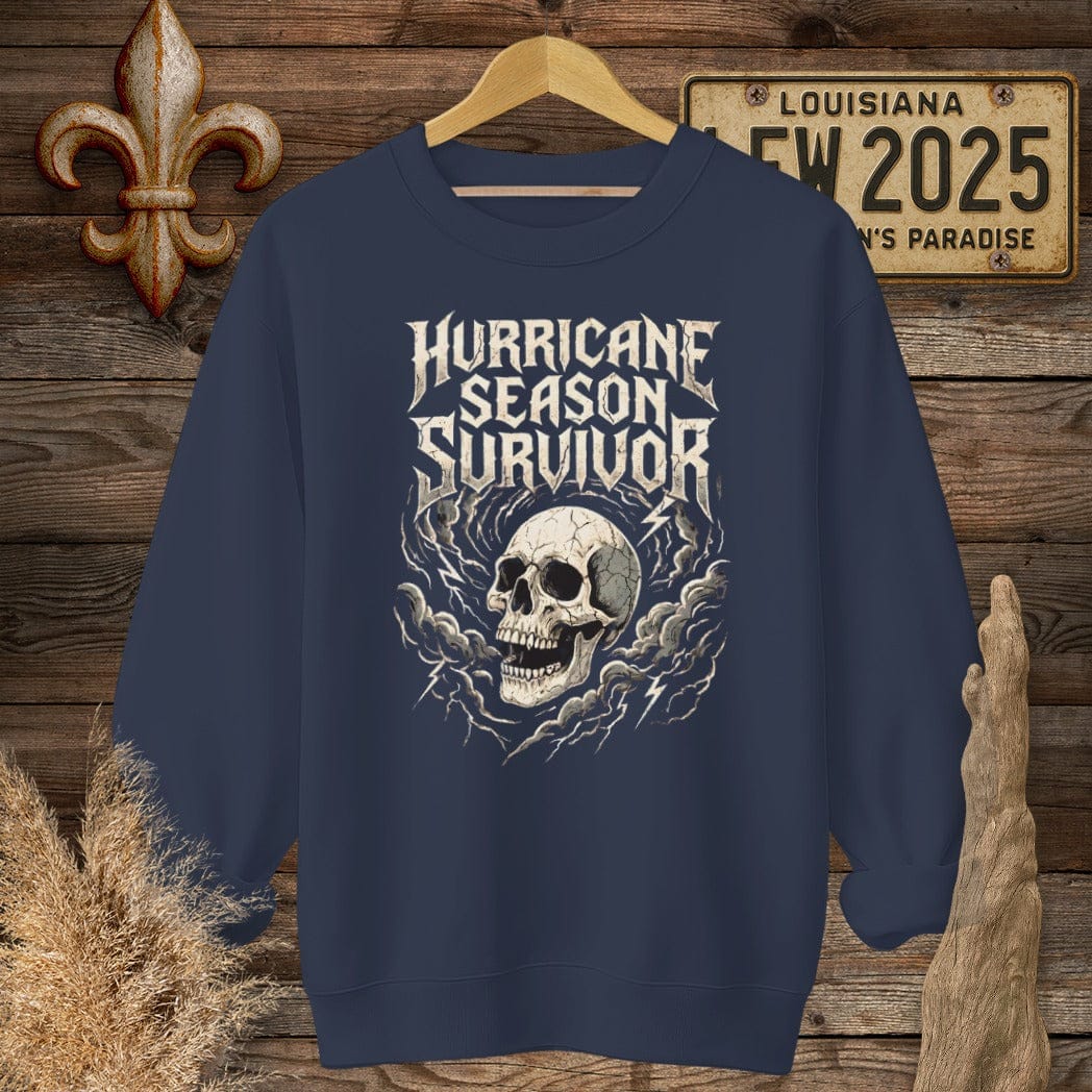 S / Navy Louisiana Hurricane Season Survivor Sweatshirt by Laissez Faire Wear