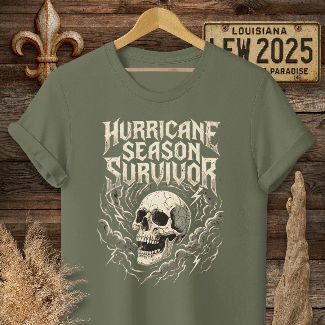 S / Military Green Louisiana Hurricane Season Survivor T-Shirt by Laissez Faire Wear