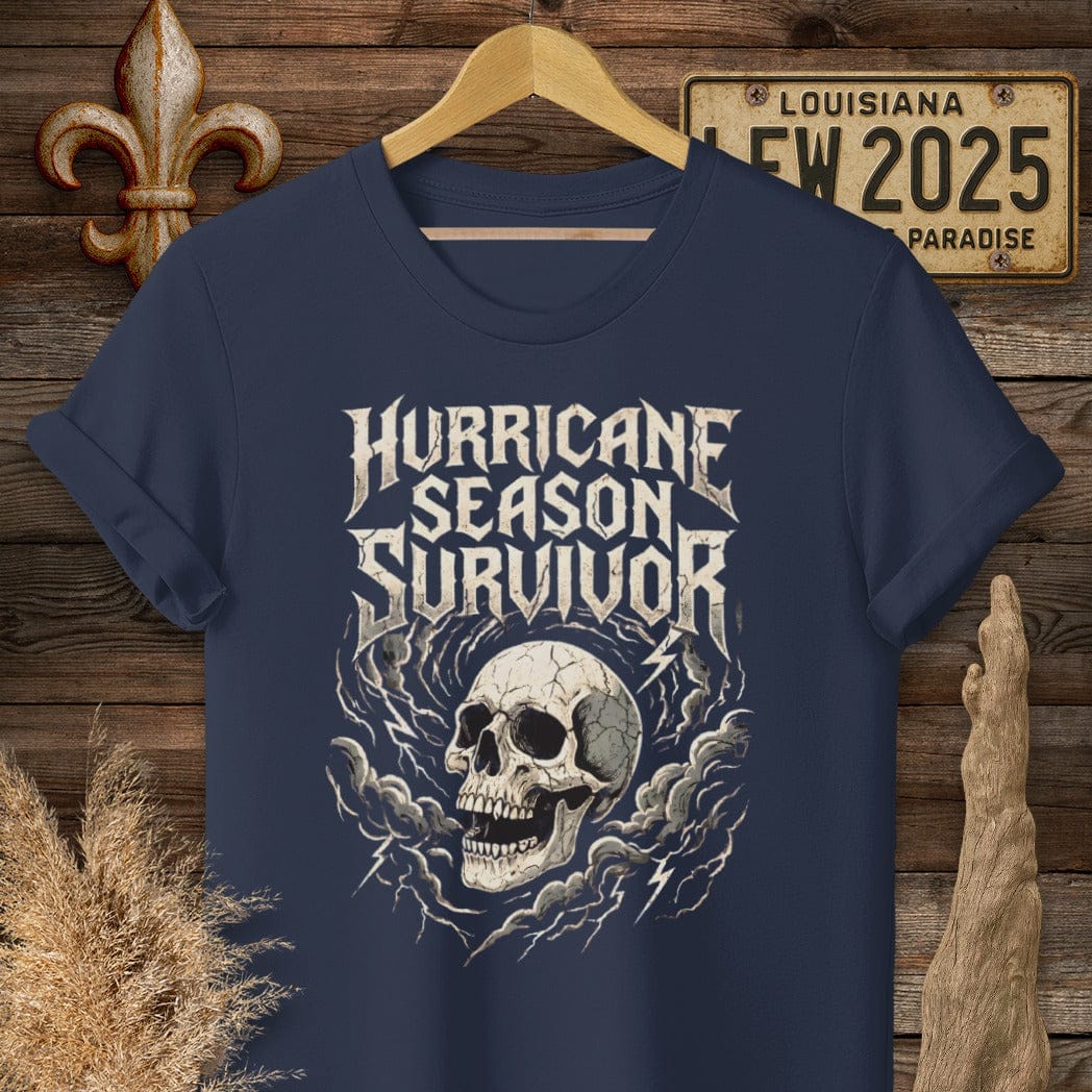 S / Navy Louisiana Hurricane Season Survivor T-Shirt by Laissez Faire Wear