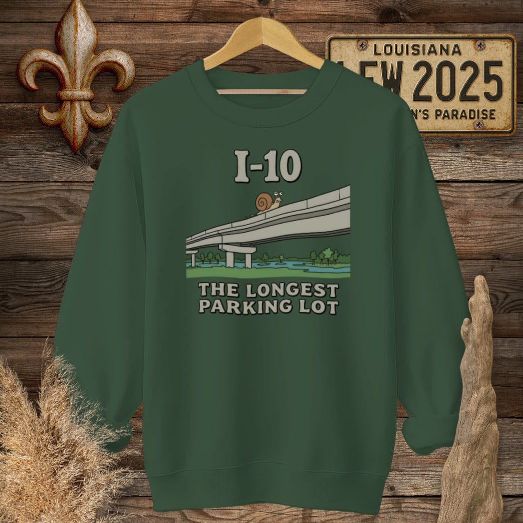 S / Forest Green Louisiana I-10 Sweatshirt by Laissez Faire Wear