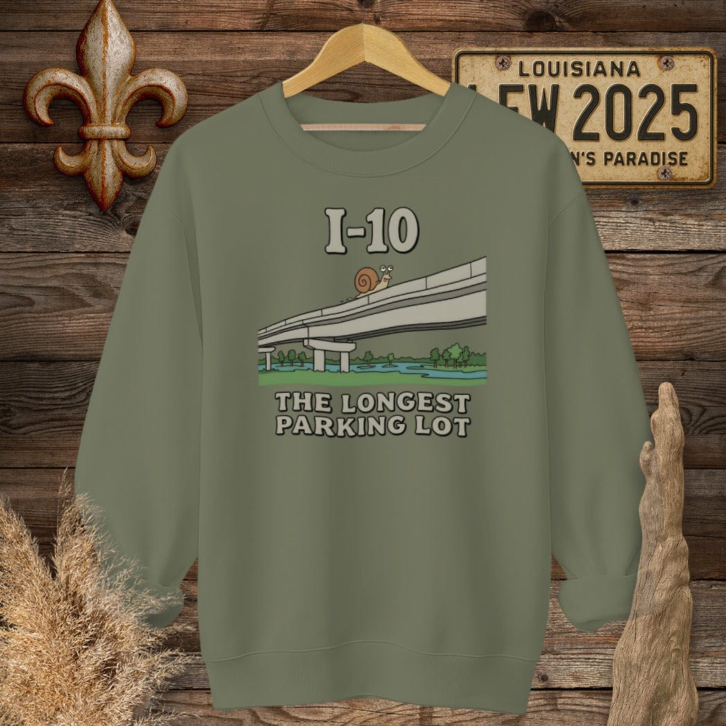 S / Military Green Louisiana I-10 Sweatshirt by Laissez Faire Wear