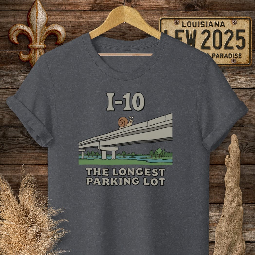S / Dark Heather Grey Louisiana I-10 T-Shirt by Laissez Faire Wear