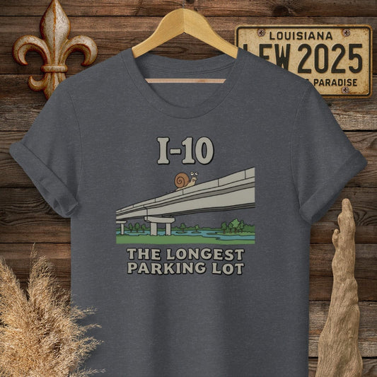 S / Dark Heather Grey Louisiana I-10 T-Shirt by Laissez Faire Wear