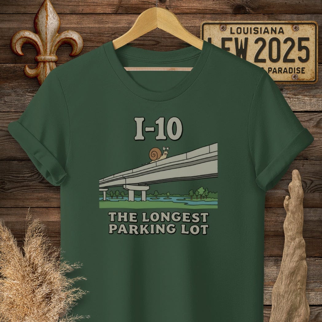 S / Forest Green Louisiana I-10 T-Shirt by Laissez Faire Wear
