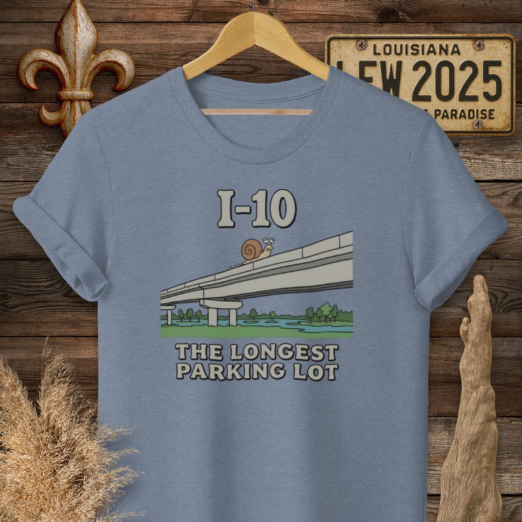 S / Heather Indigo Louisiana I-10 T-Shirt by Laissez Faire Wear