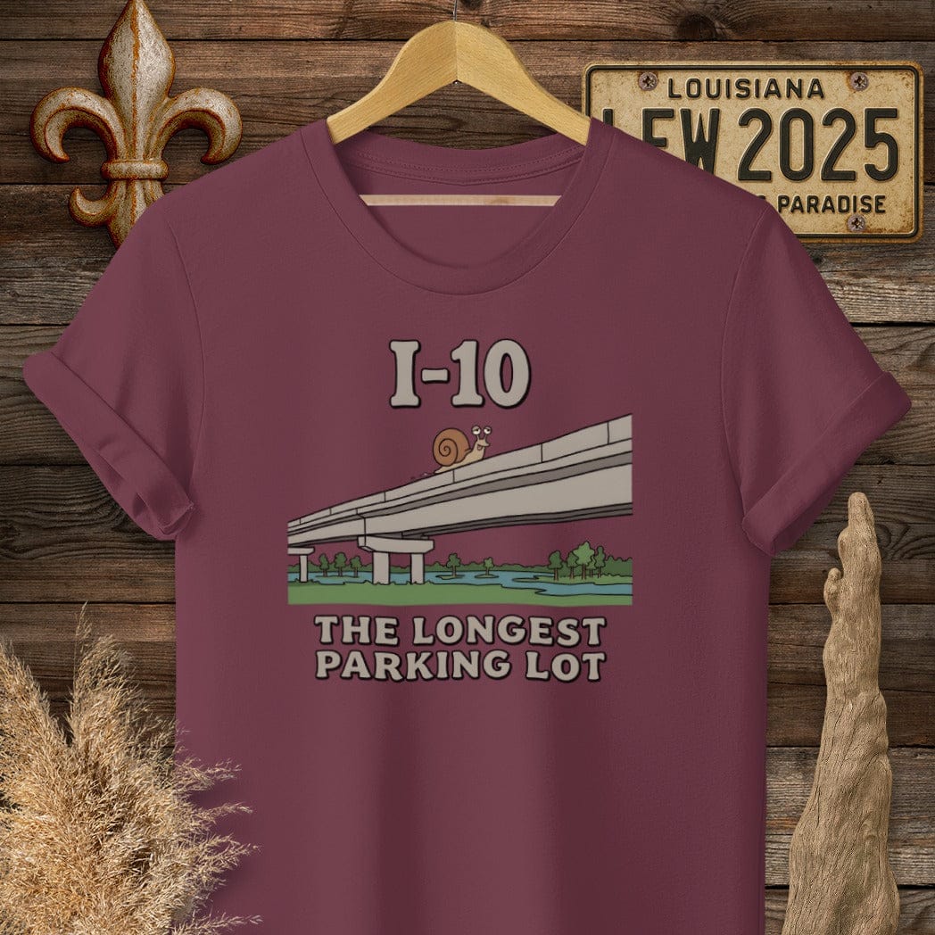 S / Maroon Louisiana I-10 T-Shirt by Laissez Faire Wear