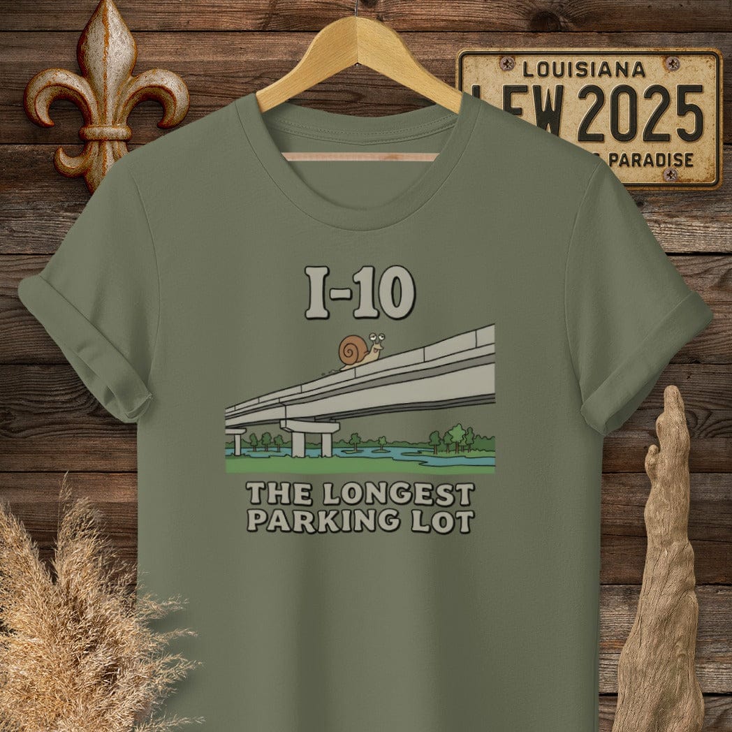S / Military Green Louisiana I-10 T-Shirt by Laissez Faire Wear