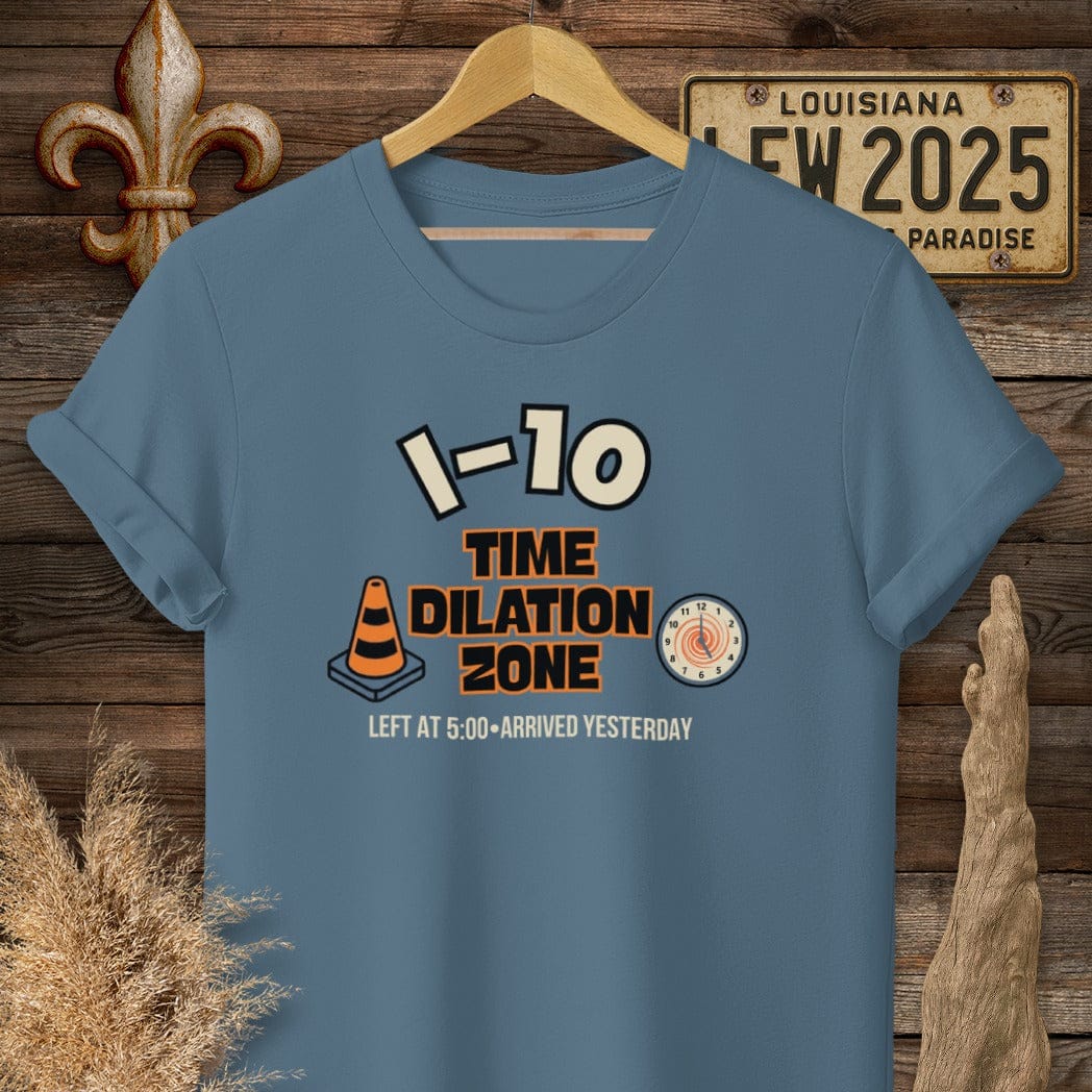 S / Indigo Blue Louisiana I-10 Time Dilation T-Shirt by Laissez Faire Wear