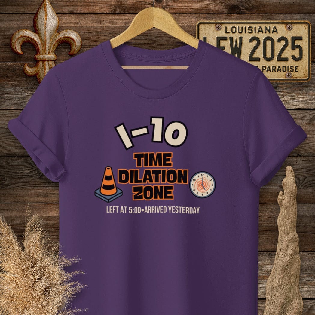 S / Purple Louisiana I-10 Time Dilation T-Shirt by Laissez Faire Wear