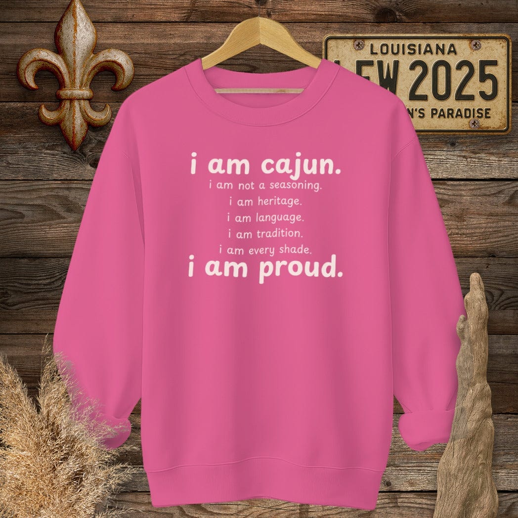 S / Heliconia Louisiana I Am Cajun Sweatshirt by Laissez Faire Wear