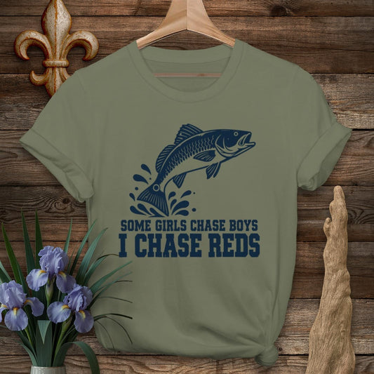 S / Military Green Louisiana I Chase Reds T-Shirt by Laissez Faire Wear
