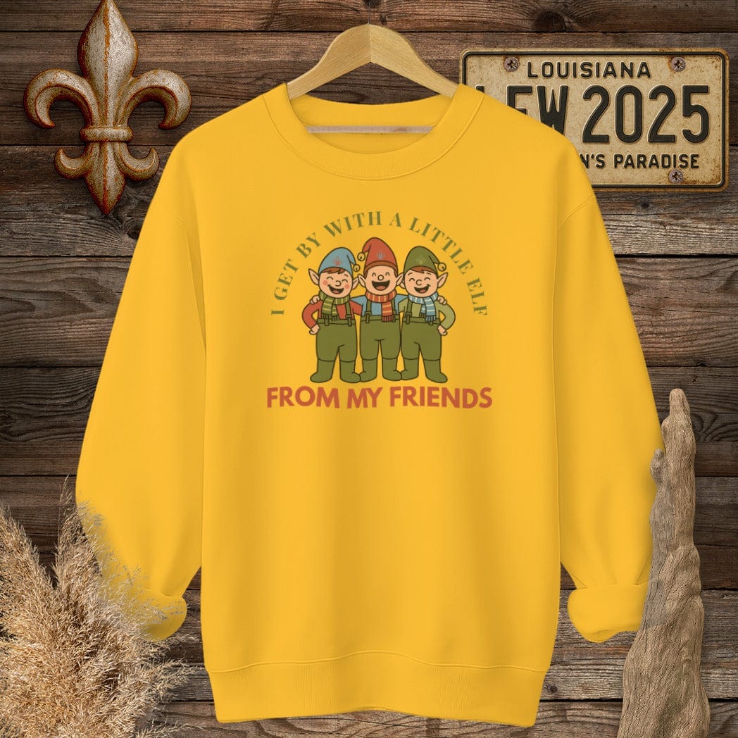 S / Gold Louisiana I Get By With A Little Elf Christmas Sweatshirt by Laissez Faire Wear