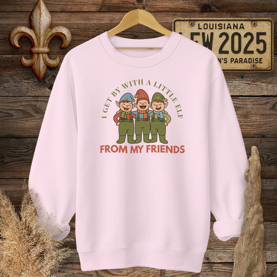 S / Light Pink Louisiana I Get By With A Little Elf Christmas Sweatshirt by Laissez Faire Wear