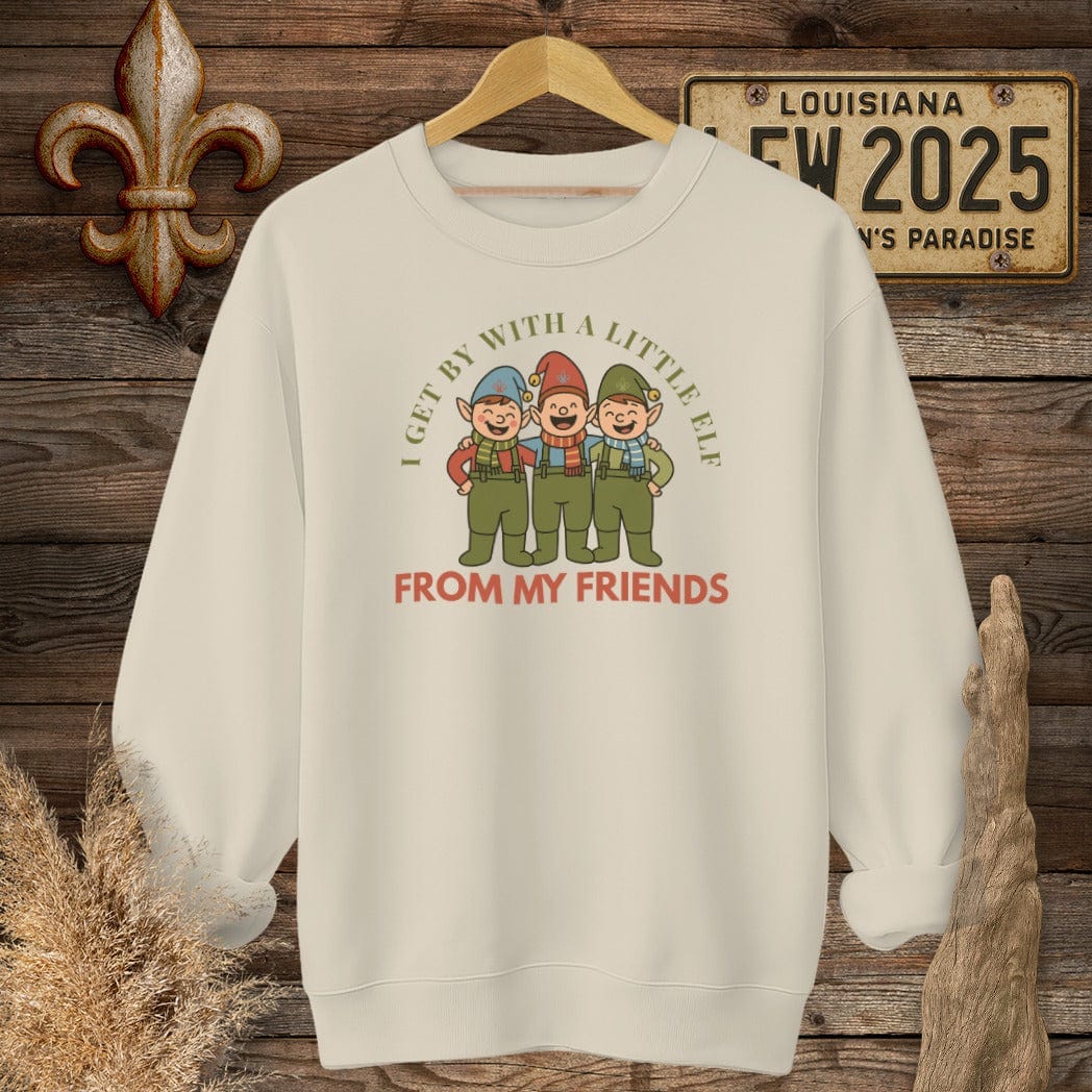 S / Sand Louisiana I Get By With A Little Elf Christmas Sweatshirt by Laissez Faire Wear