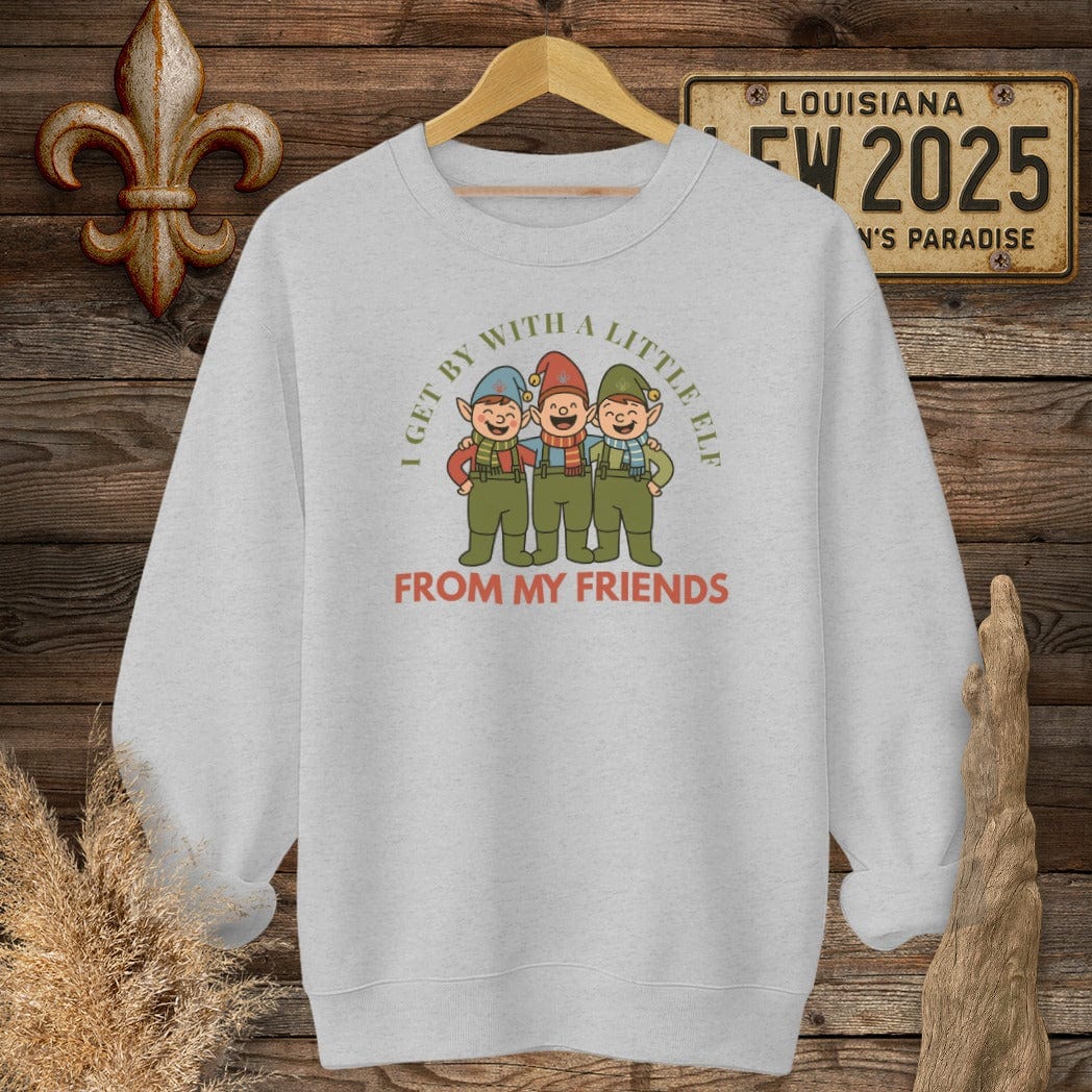 S / Sport Grey Louisiana I Get By With A Little Elf Christmas Sweatshirt by Laissez Faire Wear