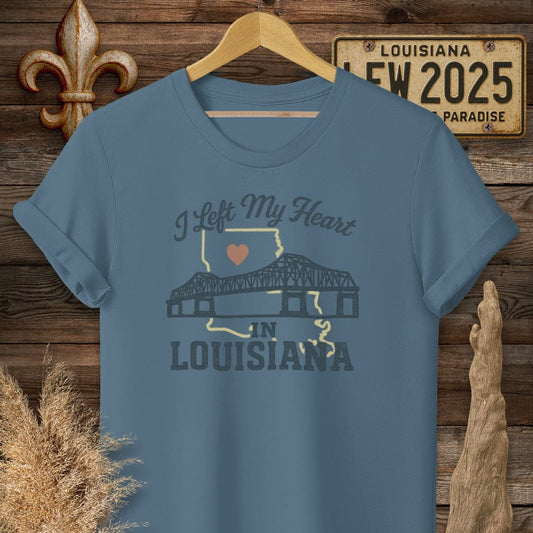 S / Indigo Blue Louisiana I Left My Heart in Louisiana T-Shirt by Laissez Faire Wear