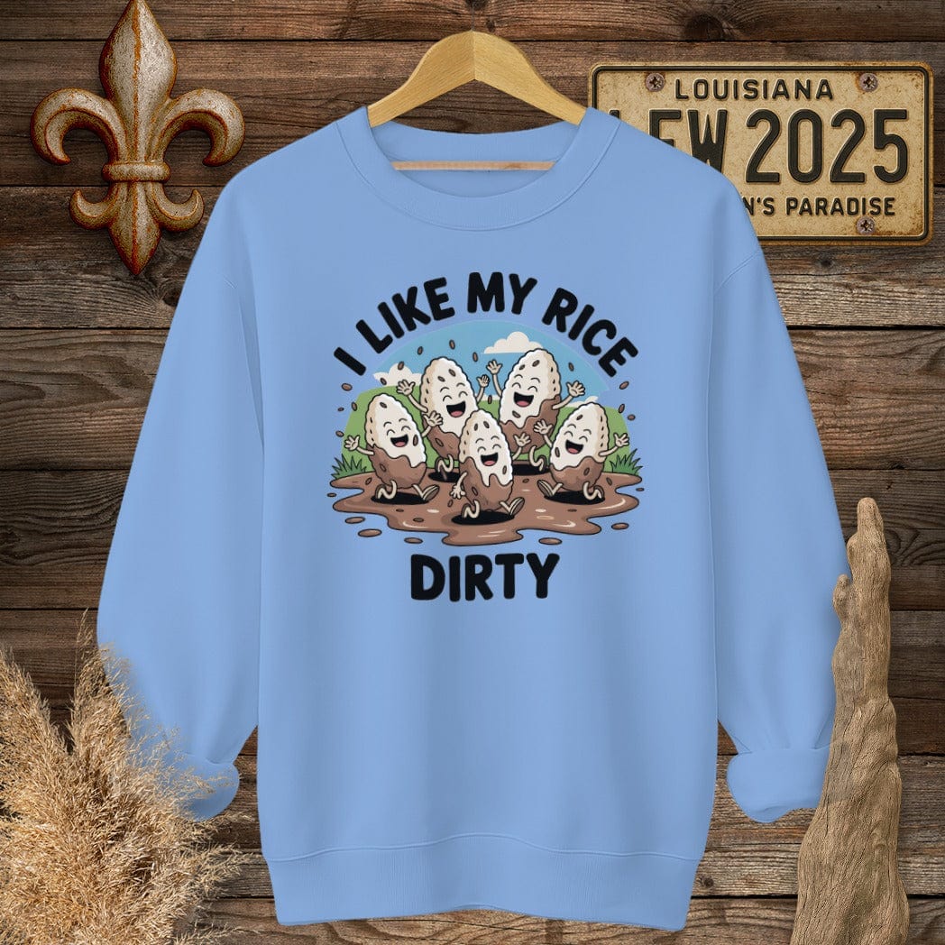 S / Carolina Blue Louisiana I Like My Rice Dirty Sweatshirt by Laissez Faire Wear