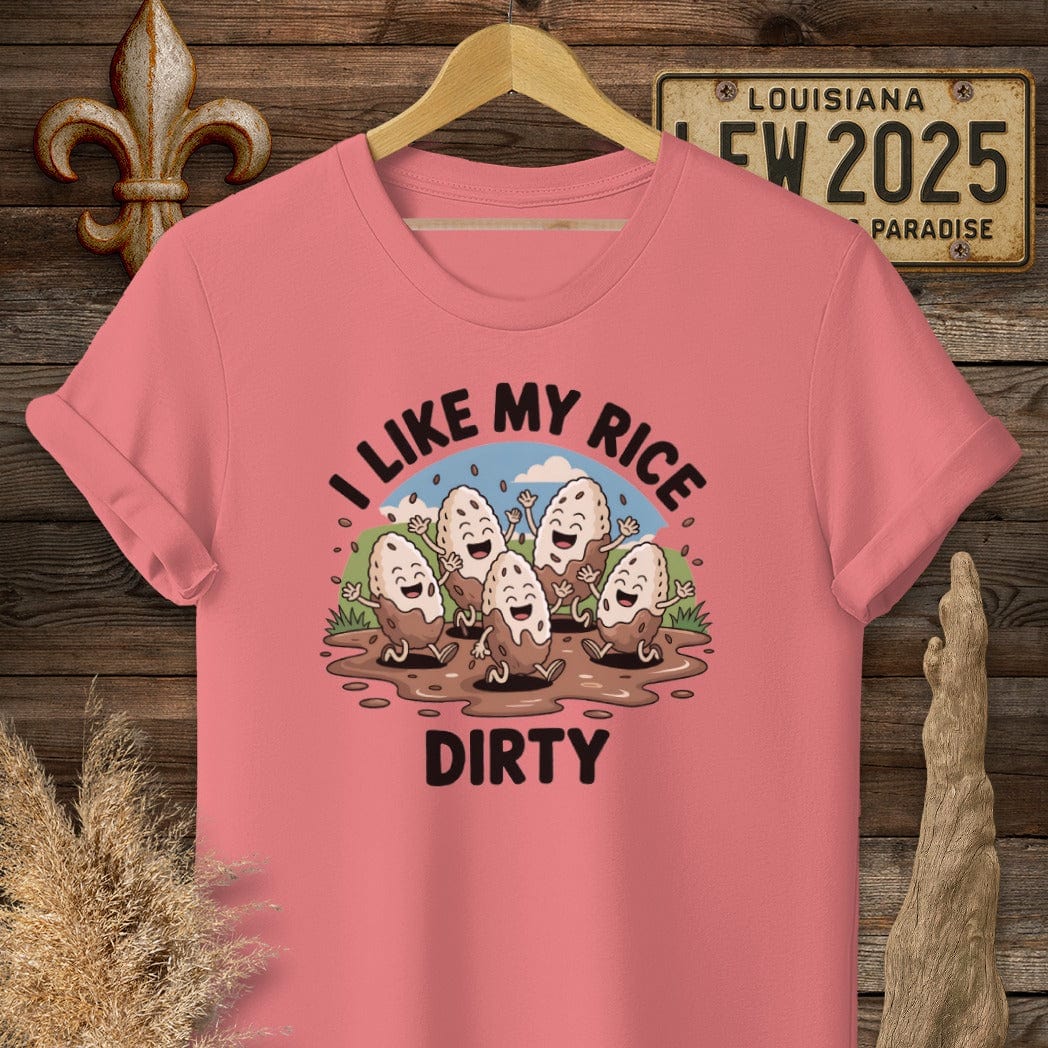 S / Coral Silk Louisiana I Like My Rice Dirty T-Shirt by Laissez Faire Wear