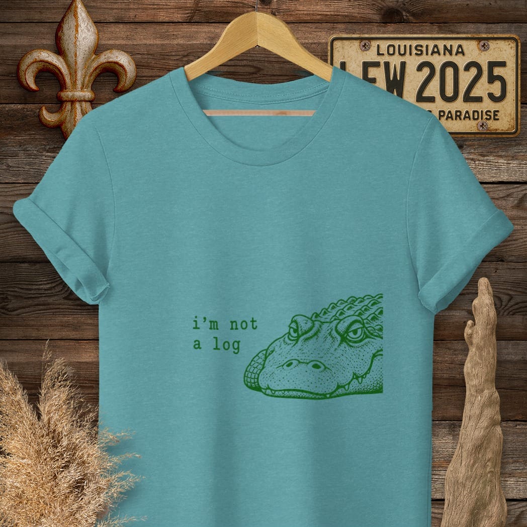 S / Heather Galapagos Blue Louisiana I'm Not A Log - Gator T-Shirt by Laissez Faire Wear