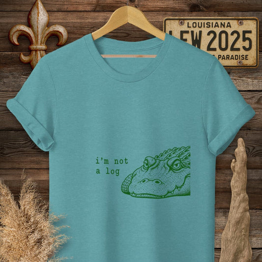 S / Heather Galapagos Blue Louisiana I'm Not A Log - Gator T-Shirt by Laissez Faire Wear