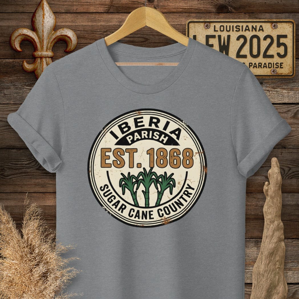S / Graphite Heather Louisiana Iberia Parish T-Shirt by Laissez Faire Wear