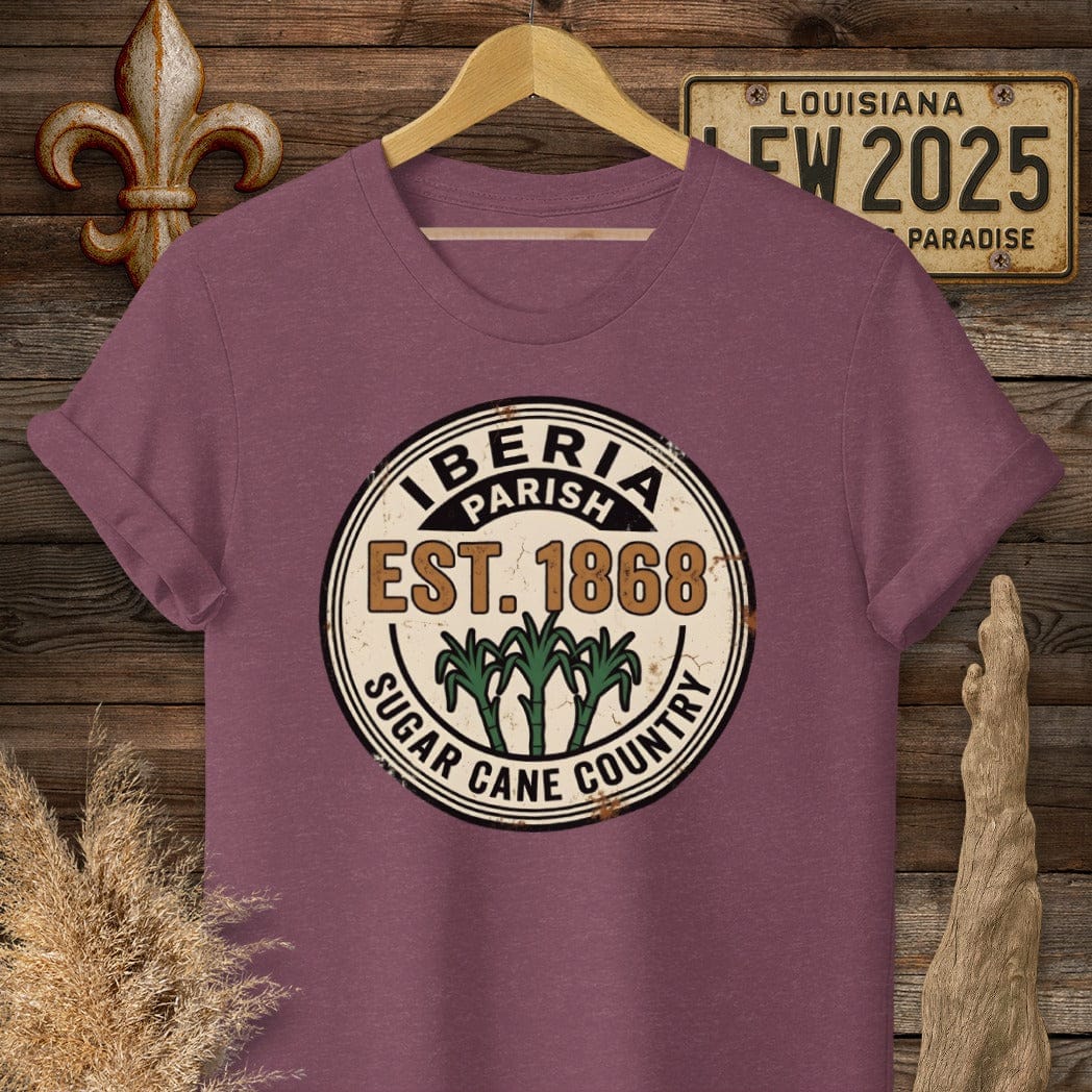 S / Heather Maroon Louisiana Iberia Parish T-Shirt by Laissez Faire Wear