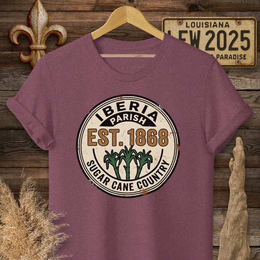 S / Heather Maroon Louisiana Iberia Parish T-Shirt by Laissez Faire Wear