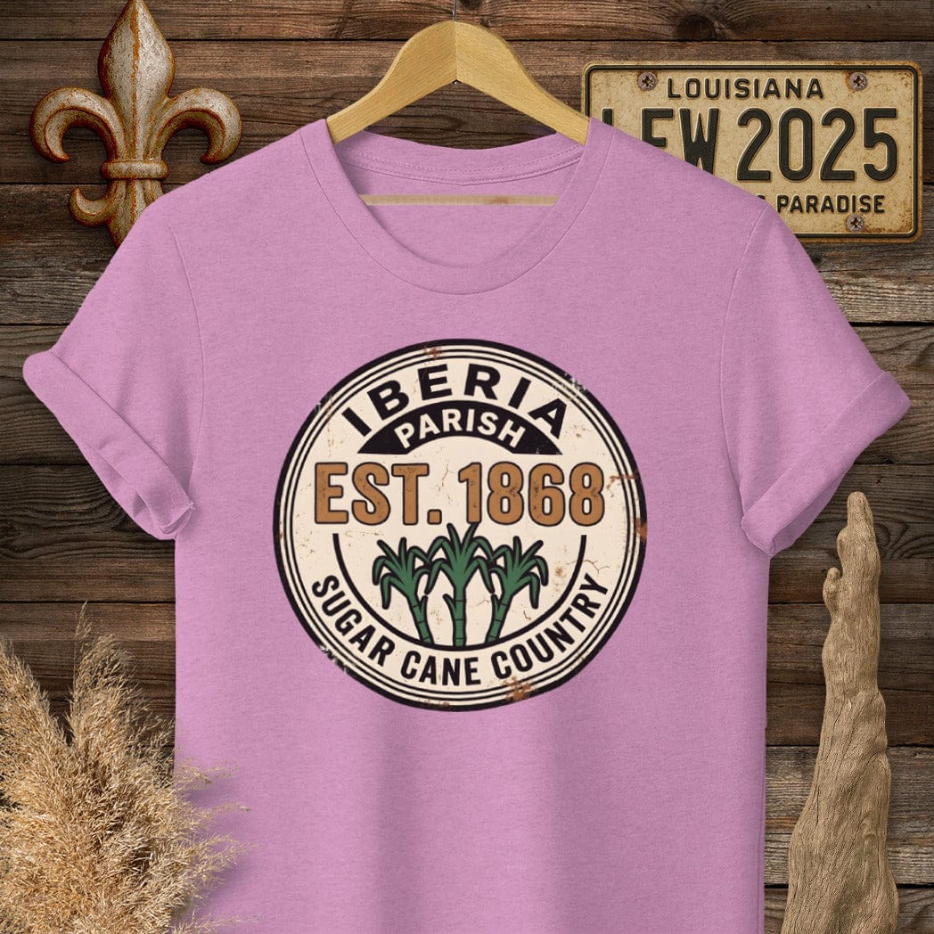S / Heather Radiant Orchid Louisiana Iberia Parish T-Shirt by Laissez Faire Wear