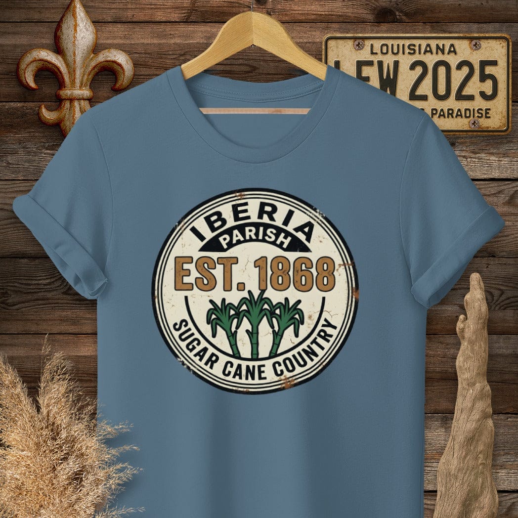 S / Indigo Blue Louisiana Iberia Parish T-Shirt by Laissez Faire Wear
