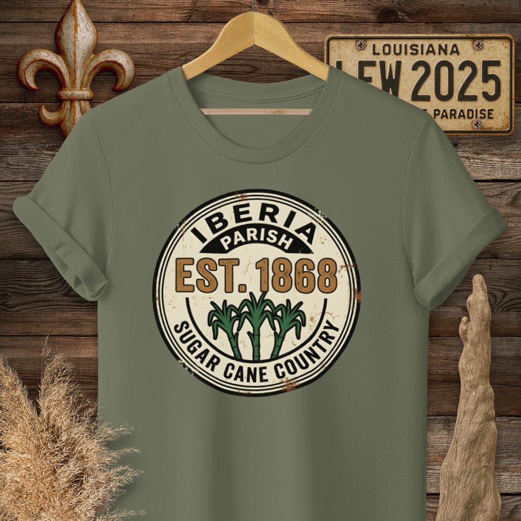 S / Military Green Louisiana Iberia Parish T-Shirt by Laissez Faire Wear