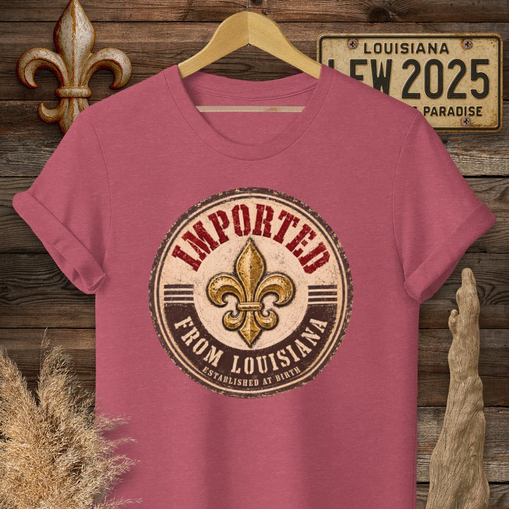 S / Heather Cardinal Louisiana Imported T-Shirt by Laissez Faire Wear