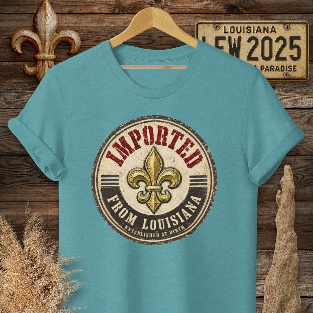 S / Heather Galapagos Blue Louisiana Imported T-Shirt by Laissez Faire Wear
