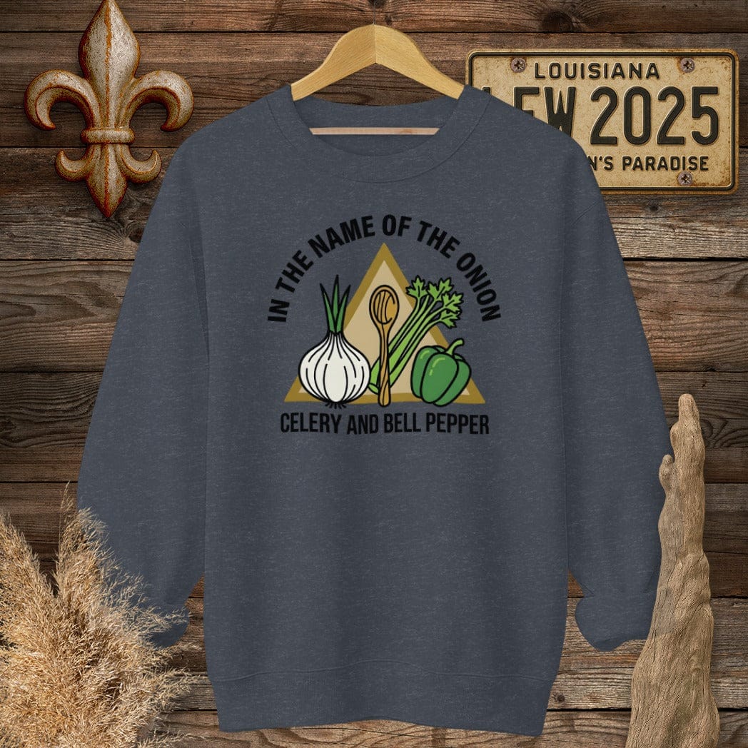 S / Heather Sport Dark Navy Louisiana In The Name of...Sweatshirt by Laissez Faire Wear
