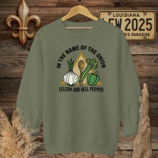 S / Military Green Louisiana In The Name of...Sweatshirt by Laissez Faire Wear