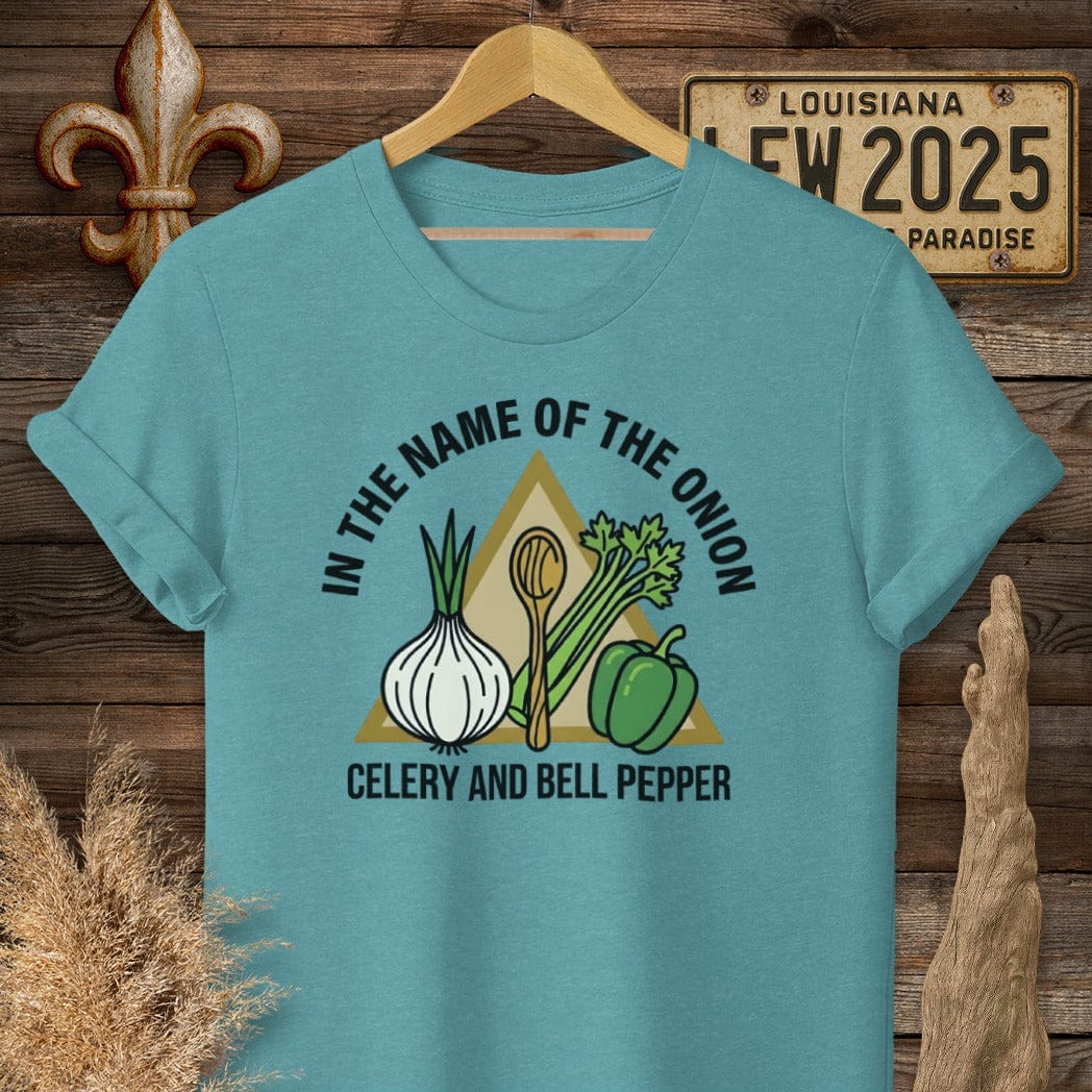 S / Heather Galapagos Blue Louisiana In The Name of...T-Shirt by Laissez Faire Wear