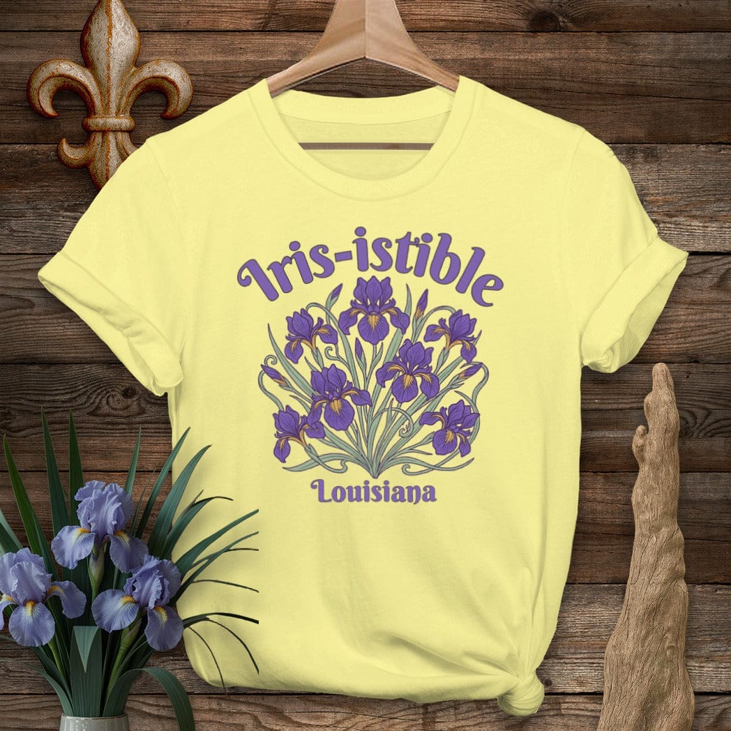 S / Cornsilk Louisiana Iris-istible T-Shirt by Laissez Faire Wear