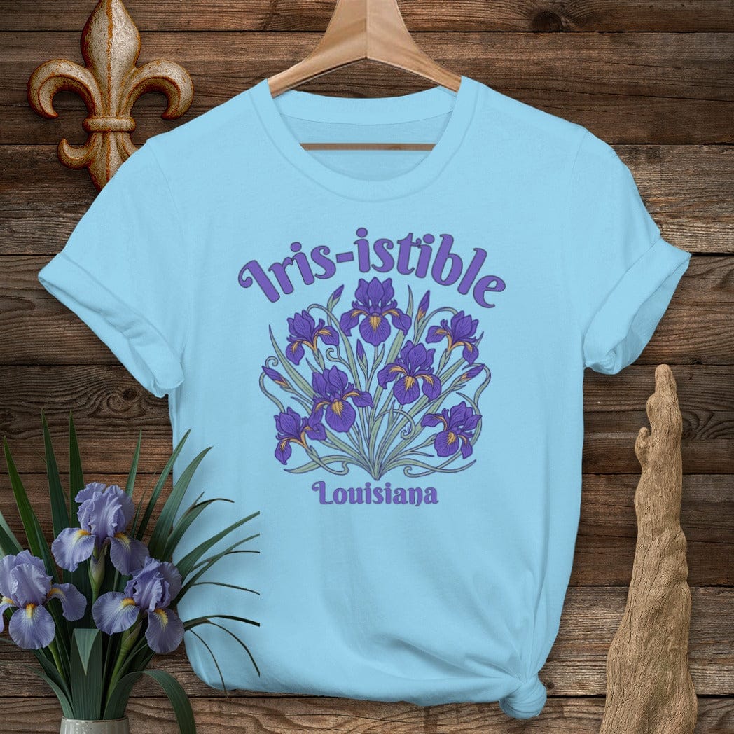 S / Sky Louisiana Iris-istible T-Shirt by Laissez Faire Wear